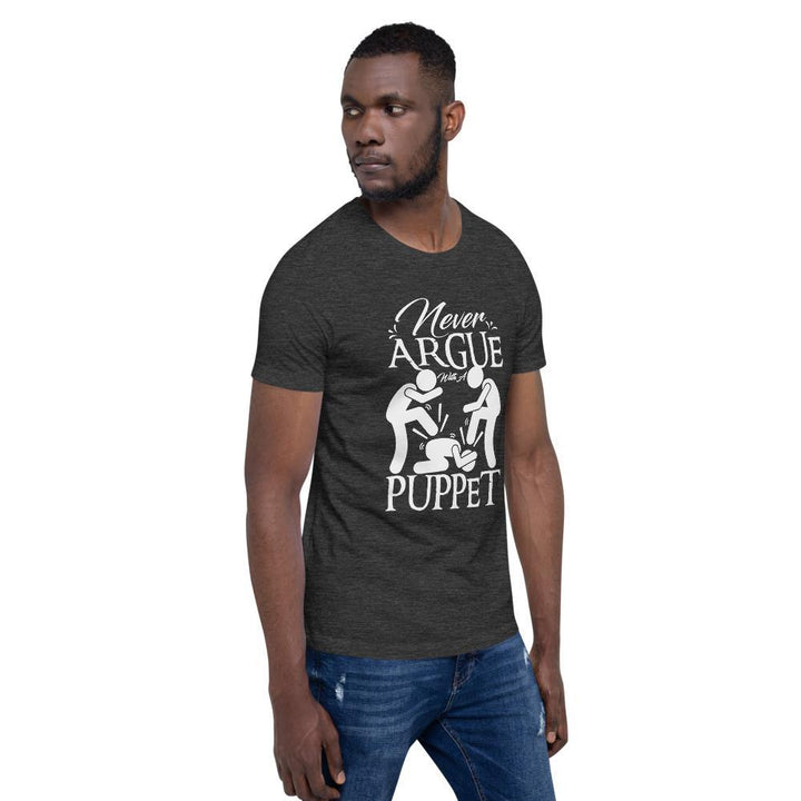 "Never Argue With A Puppet" Short - Sleeve T-Shirt | White Graphic - Pinned Up Ink