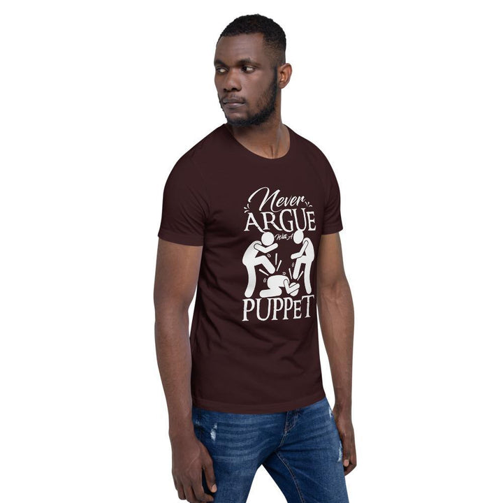 "Never Argue With A Puppet" Short - Sleeve T-Shirt | White Graphic - Pinned Up Ink