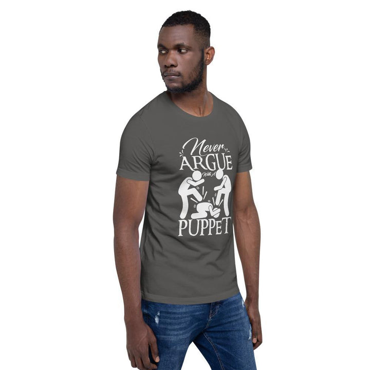 "Never Argue With A Puppet" Short - Sleeve T-Shirt | White Graphic - Pinned Up Ink
