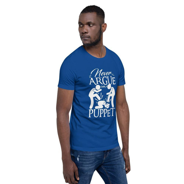 "Never Argue With A Puppet" Short - Sleeve T-Shirt | White Graphic - Pinned Up Ink